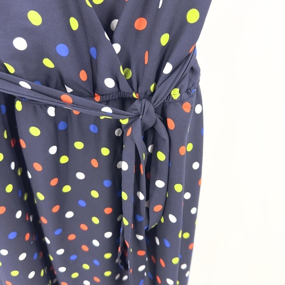 ModCloth Fits Of Bliss Tie Waist Dress Womens Size 1X Blue Polka Dot Faux Wrap - Picture 6 of 14